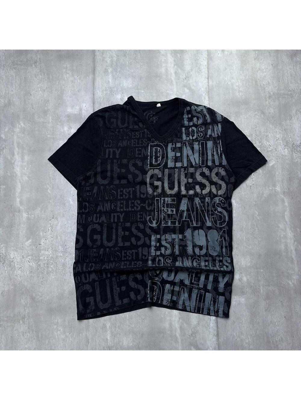 Y2K Black Guess Grunge Gothic Skater V-Neck T-Shirt